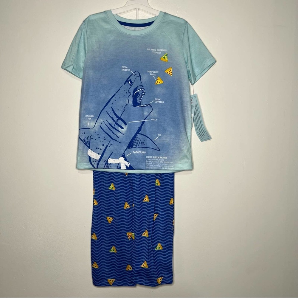 Cat & Jack Boys' 3pc "Great Pizza Shark" Pajama Set Blue NWT SZ M - Picture 2 of 4